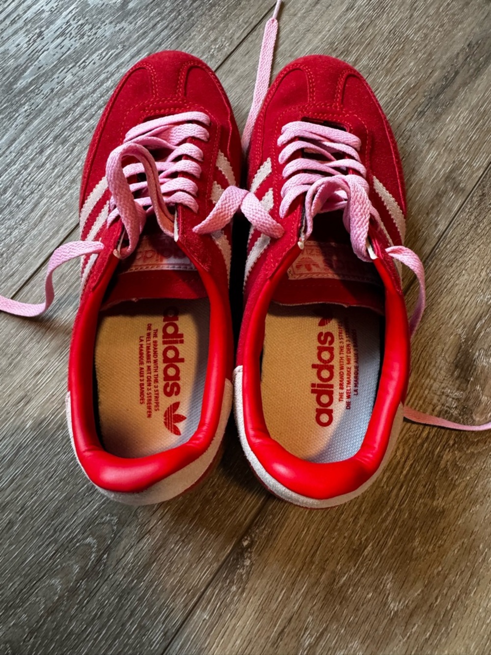 Adidas Handball Spezial Red Pink Gum Suede Sneakers Sz 6 - Picture 3 of 10
